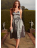Gray Satin Sweetheart Neckline Hi Low Prom Dress 